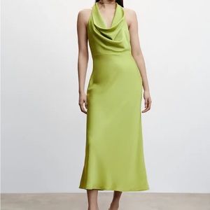 Draped neck satin backless dress
